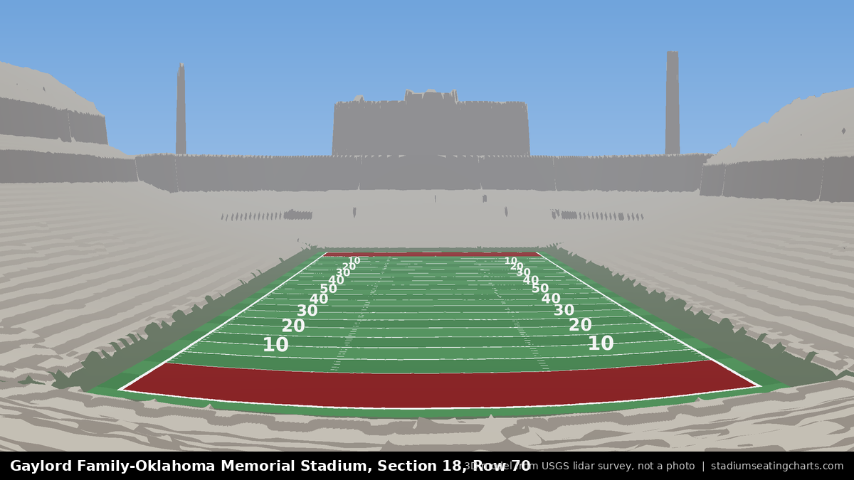 View from Oklahoma Memorial Stadium Section 18, Row 70, looking toward the field