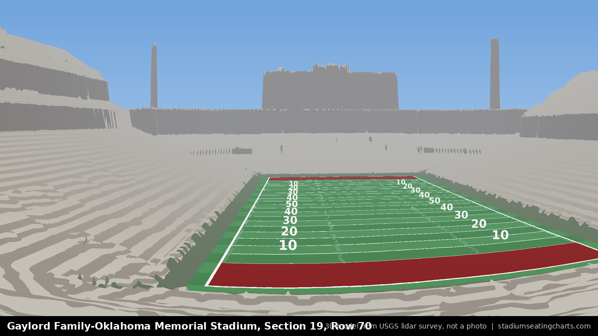 View from Oklahoma Memorial Stadium Section 19, Row 70, looking toward the field