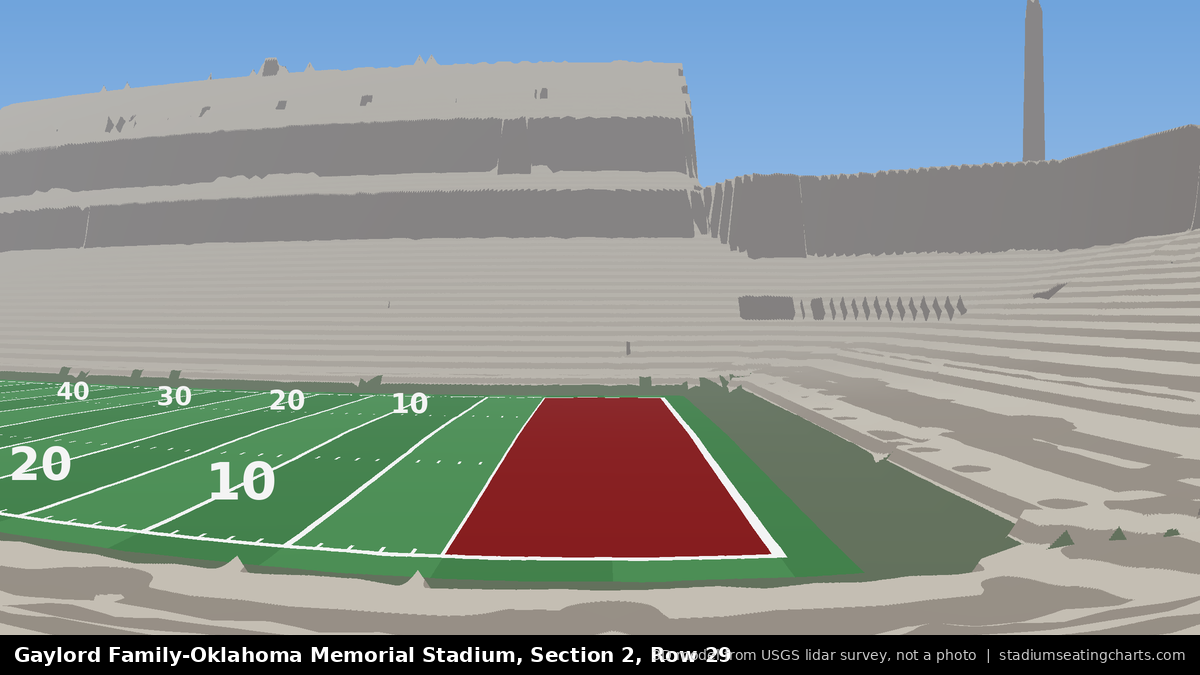 View from Oklahoma Memorial Stadium Section 2, Row 29, looking toward the field