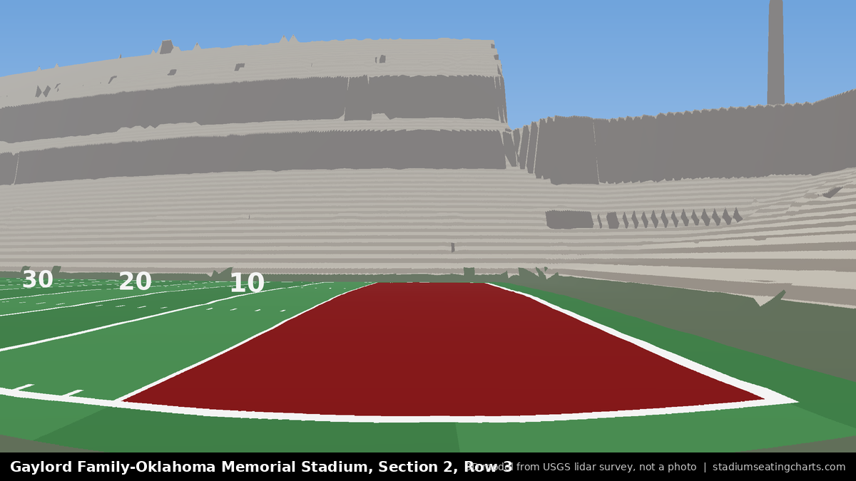 View from Oklahoma Memorial Stadium Section 2, Row 3, looking toward the field