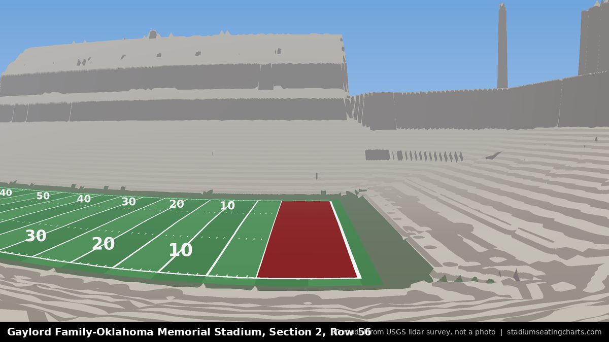 View from Oklahoma Memorial Stadium Section 2, Row 56, looking toward the field