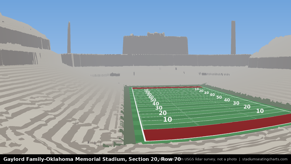 View from Oklahoma Memorial Stadium Section 20, Row 70, looking toward the field