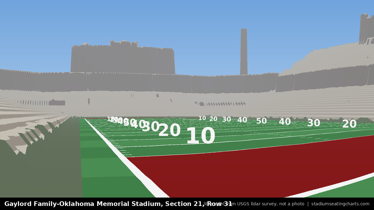 View from Oklahoma Memorial Stadium Section 21, Row 31, looking toward the field