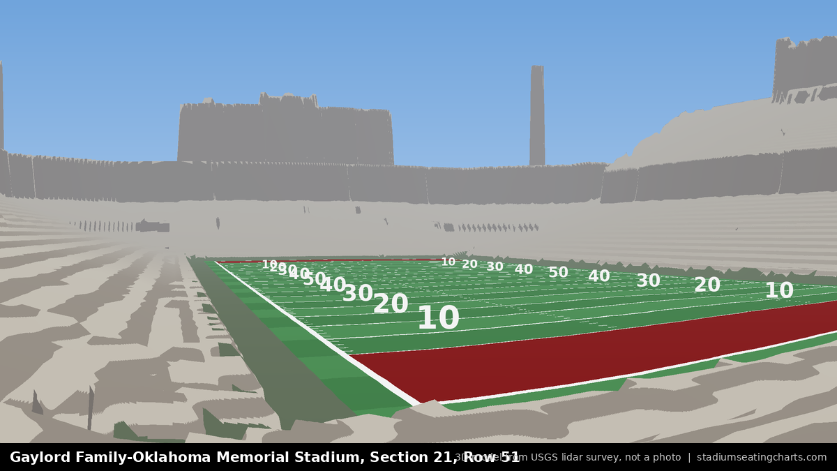 View from Oklahoma Memorial Stadium Section 21, Row 51, looking toward the field