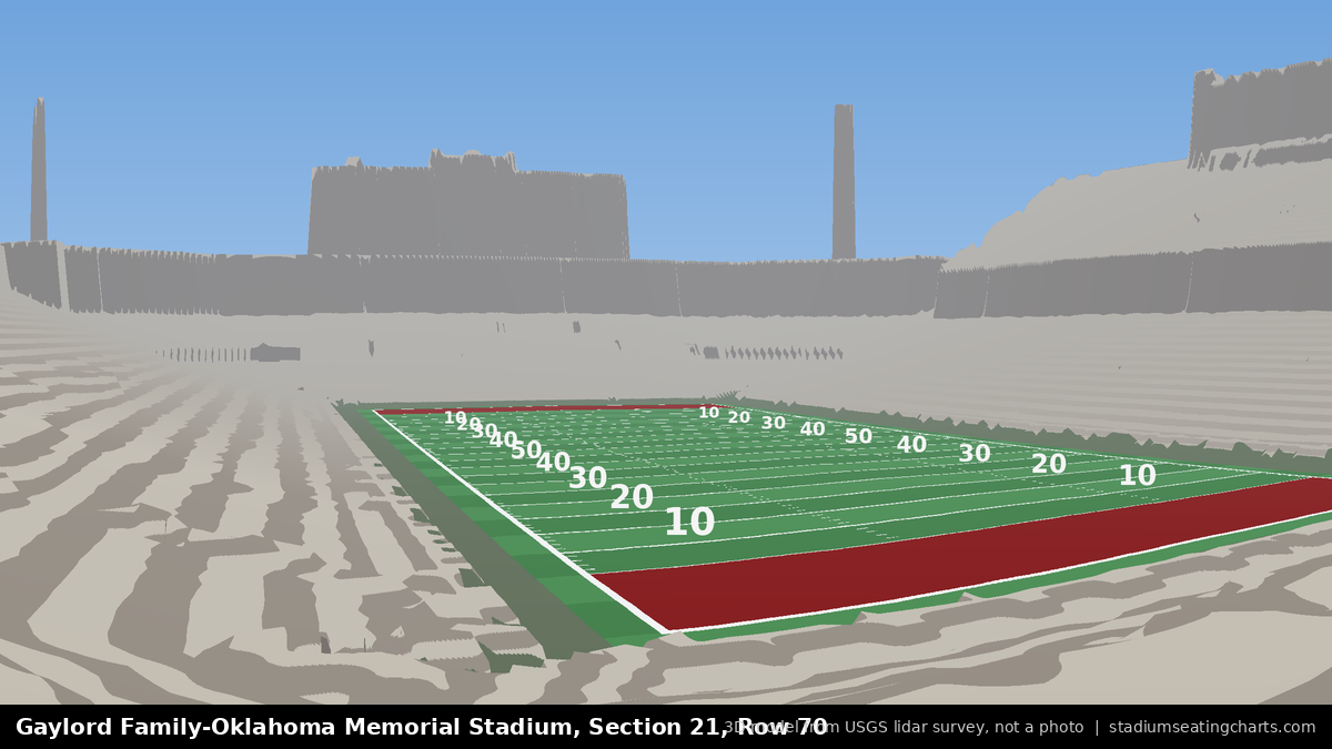 View from Oklahoma Memorial Stadium Section 21, Row 70, looking toward the field