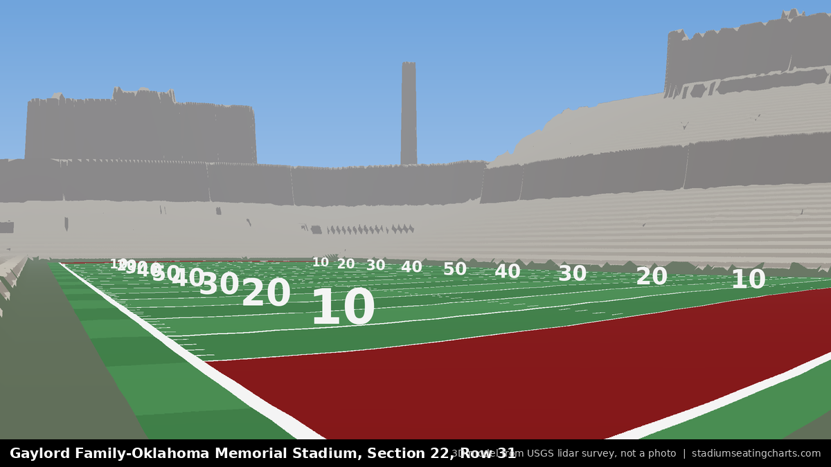 View from Oklahoma Memorial Stadium Section 22, Row 31, looking toward the field
