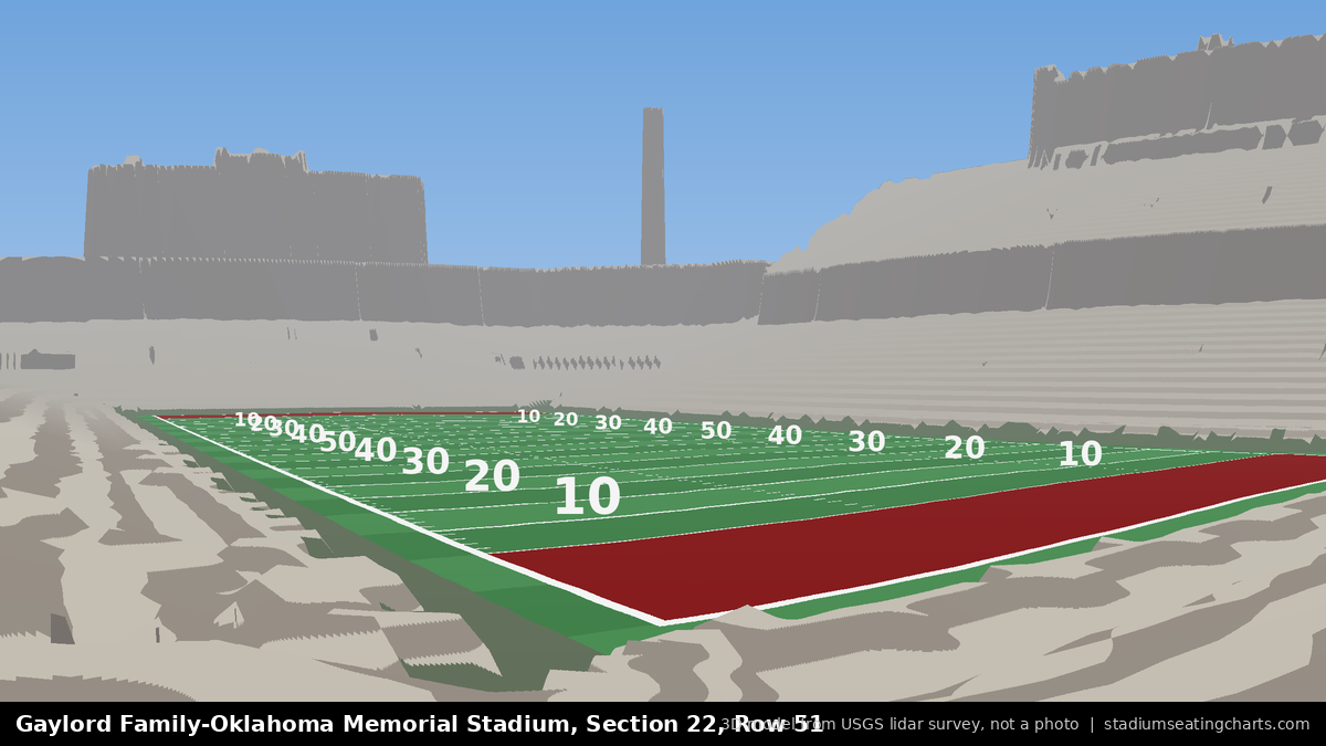 View from Oklahoma Memorial Stadium Section 22, Row 51, looking toward the field