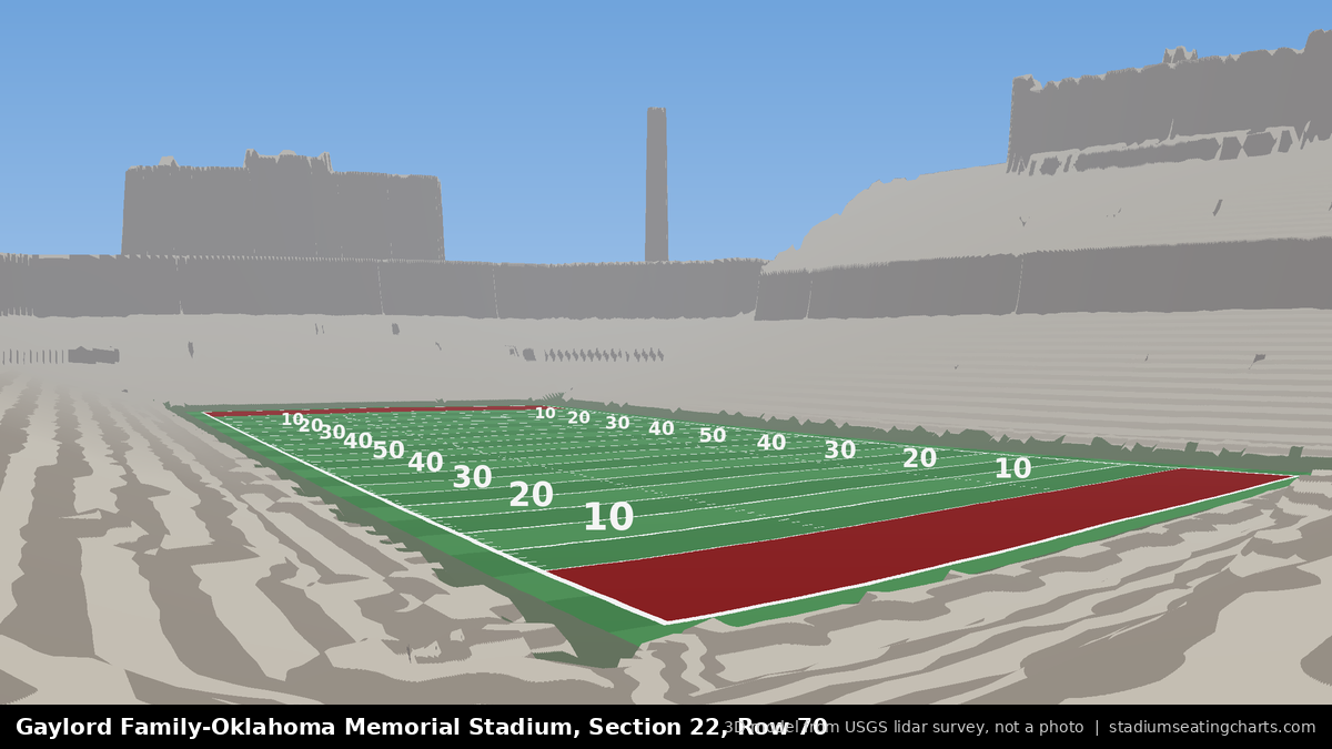 View from Oklahoma Memorial Stadium Section 22, Row 70, looking toward the field