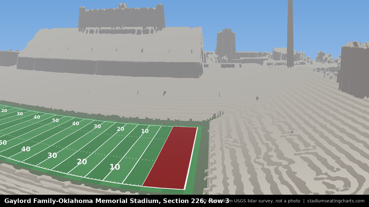 View from Oklahoma Memorial Stadium Section 226, Row 3, looking toward the field