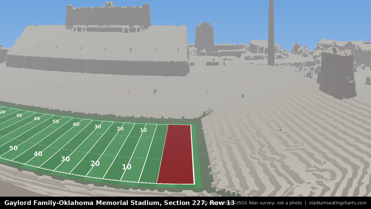 View from Oklahoma Memorial Stadium Section 227, Row 13, looking toward the field