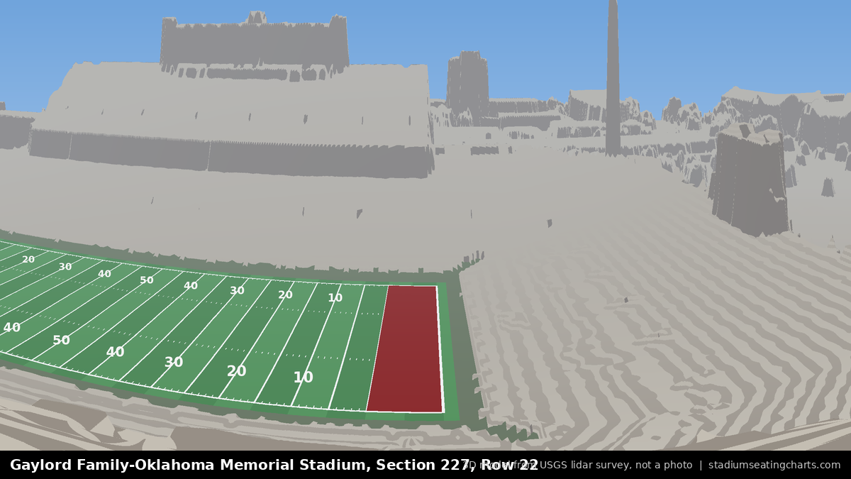 View from Oklahoma Memorial Stadium Section 227, Row 22, looking toward the field