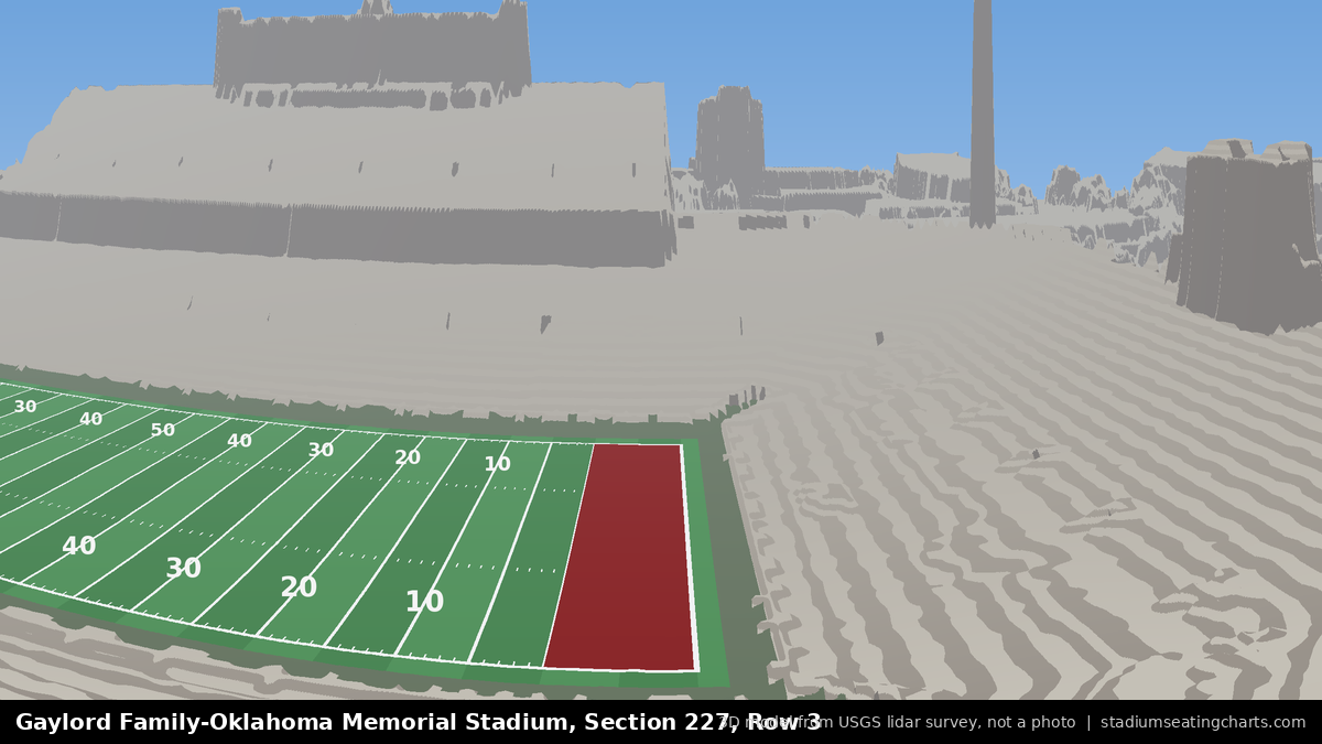 View from Oklahoma Memorial Stadium Section 227, Row 3, looking toward the field