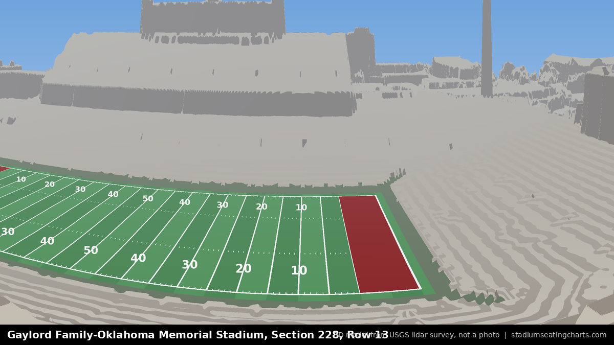 View from Oklahoma Memorial Stadium Section 228, Row 13, looking toward the field