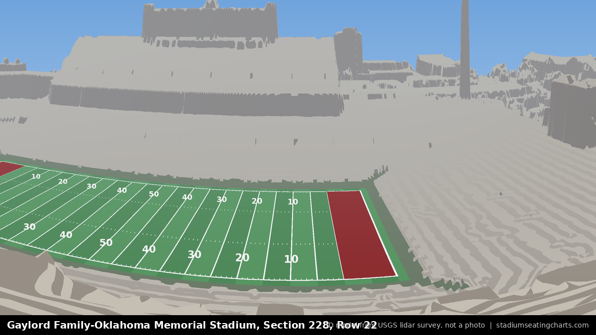 View from Oklahoma Memorial Stadium Section 228, Row 22, looking toward the field