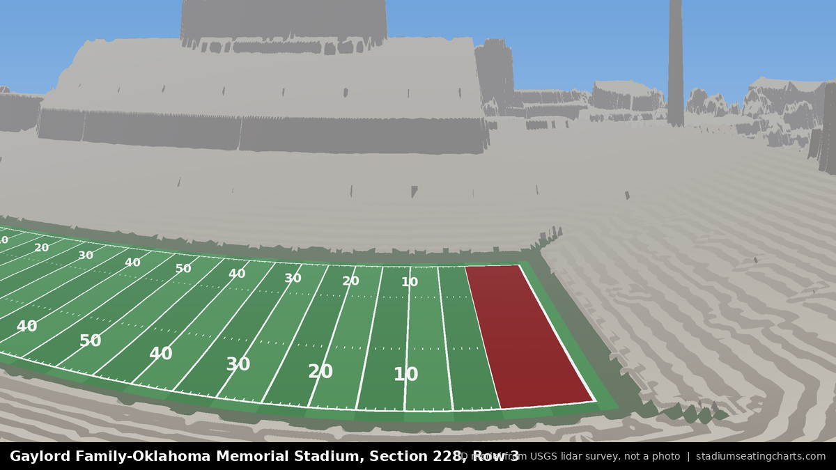 View from Oklahoma Memorial Stadium Section 228, Row 3, looking toward the field