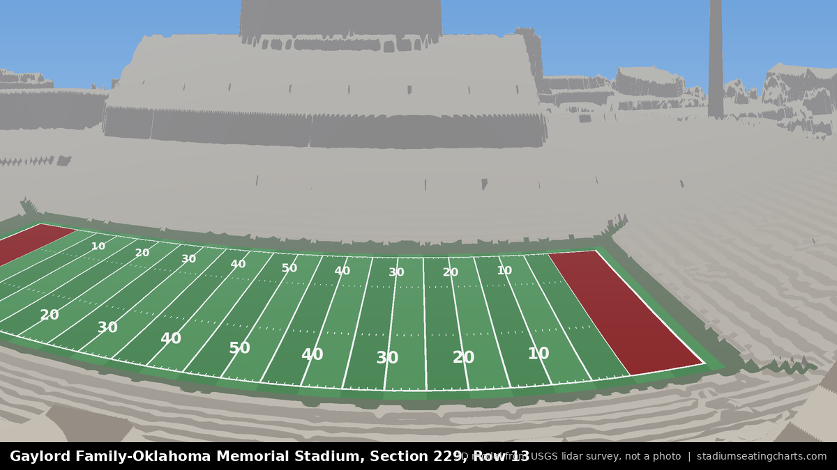 View from Oklahoma Memorial Stadium Section 229, Row 13, looking toward the field