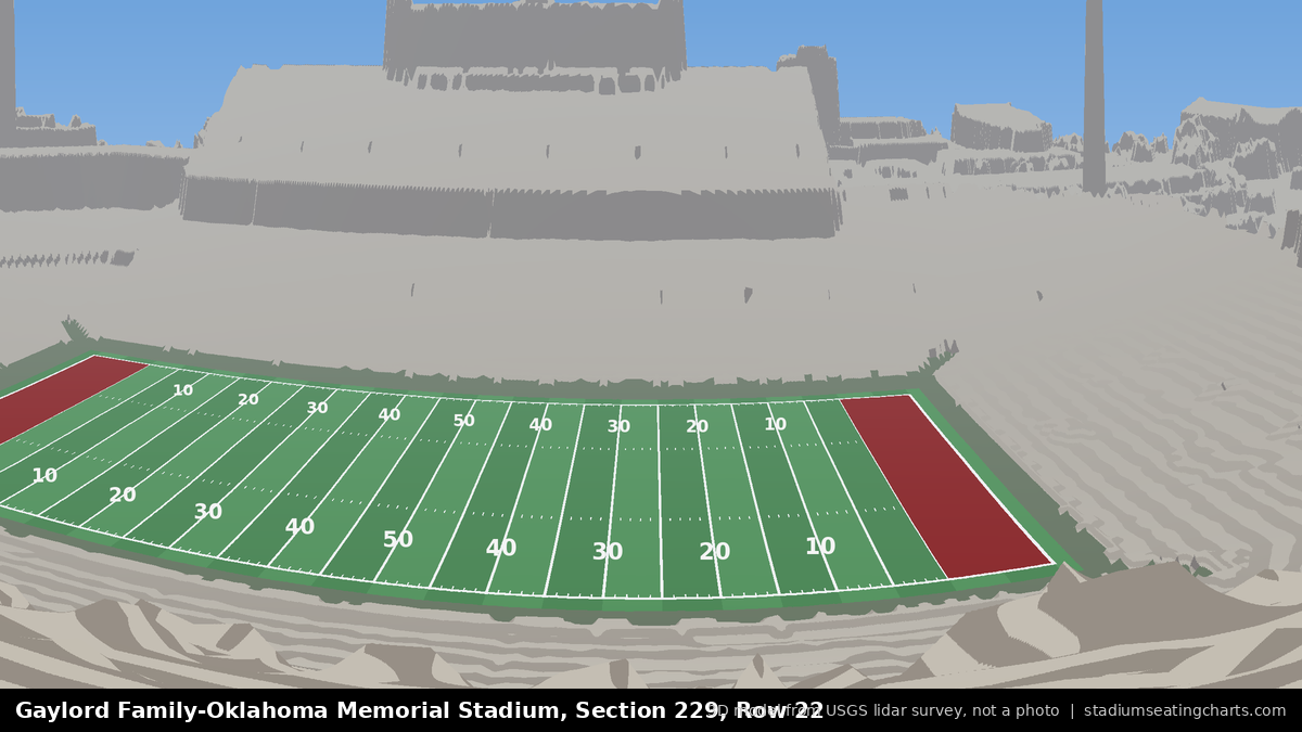 View from Oklahoma Memorial Stadium Section 229, Row 22, looking toward the field