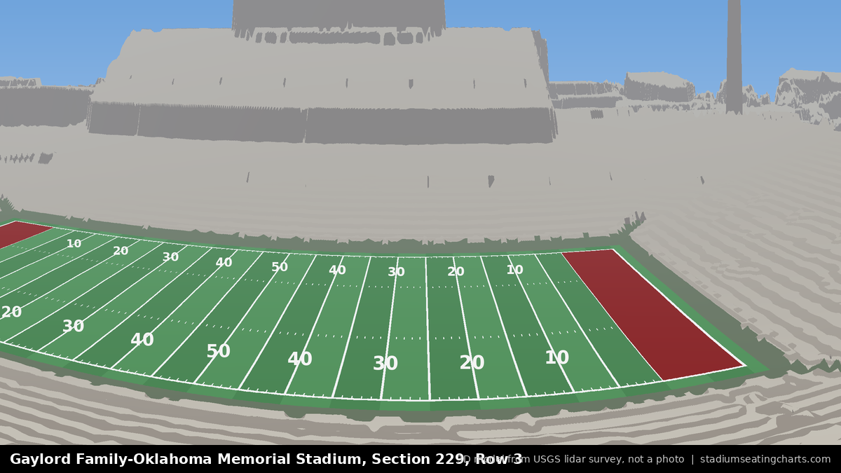 View from Oklahoma Memorial Stadium Section 229, Row 3, looking toward the field