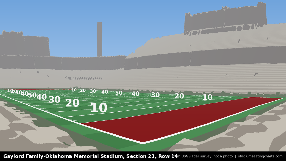 View from Oklahoma Memorial Stadium Section 23, Row 14, looking toward the field