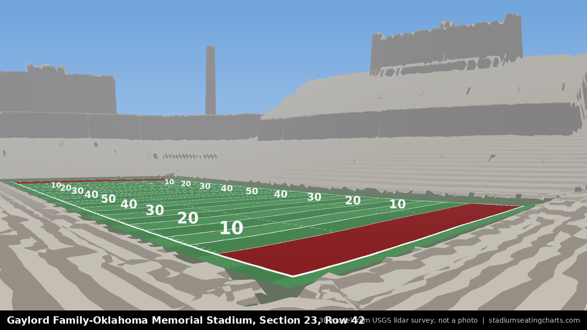 View from Oklahoma Memorial Stadium Section 23, Row 42, looking toward the field