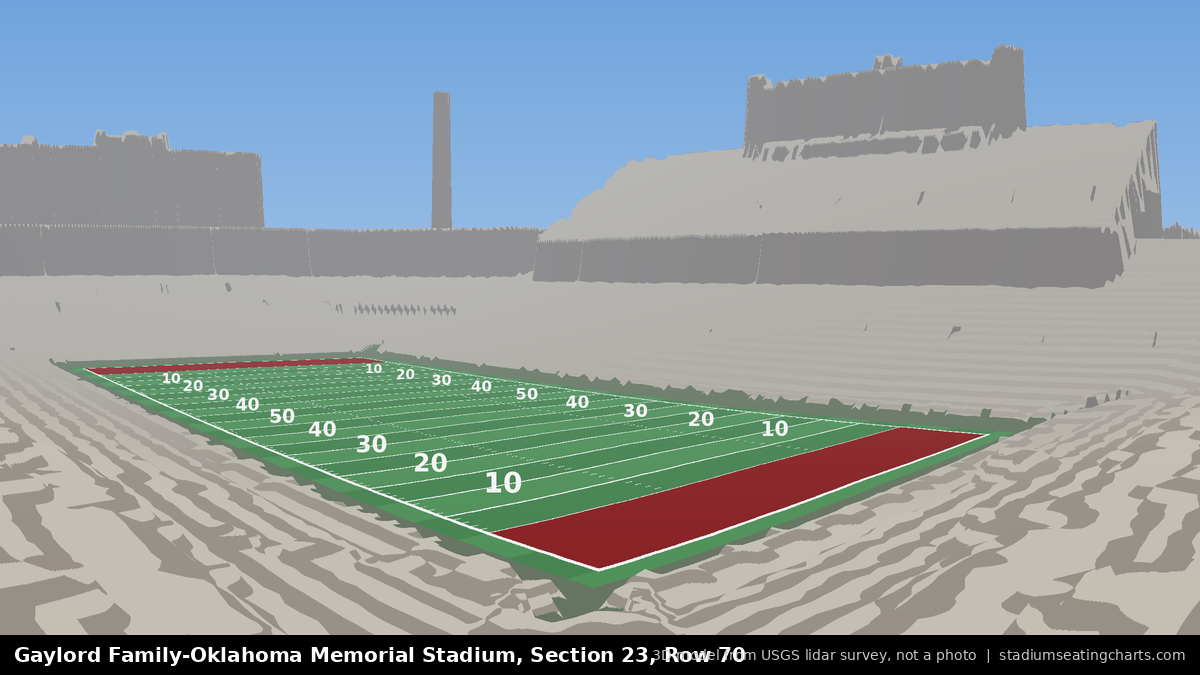 View from Oklahoma Memorial Stadium Section 23, Row 70, looking toward the field