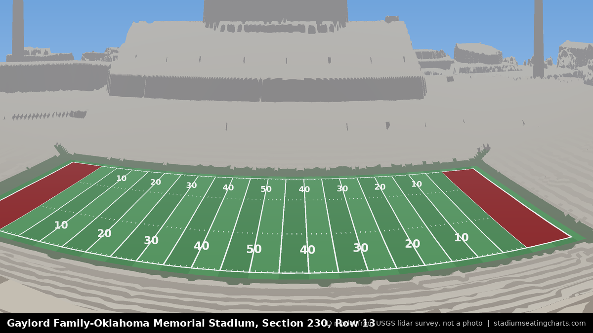 View from Oklahoma Memorial Stadium Section 230, Row 13, looking toward the field