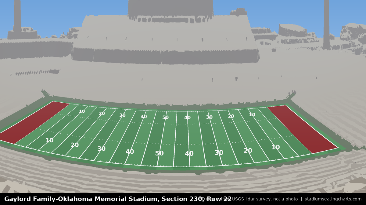View from Oklahoma Memorial Stadium Section 230, Row 22, looking toward the field