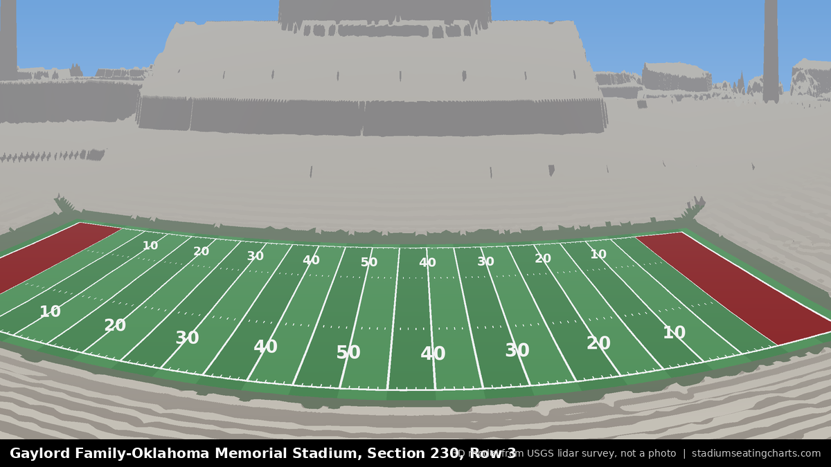 View from Oklahoma Memorial Stadium Section 230, Row 3, looking toward the field