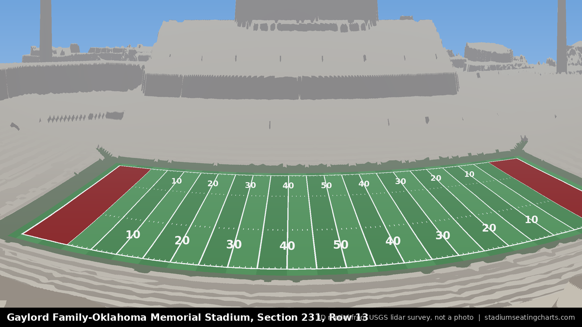 View from Oklahoma Memorial Stadium Section 231, Row 13, looking toward the field