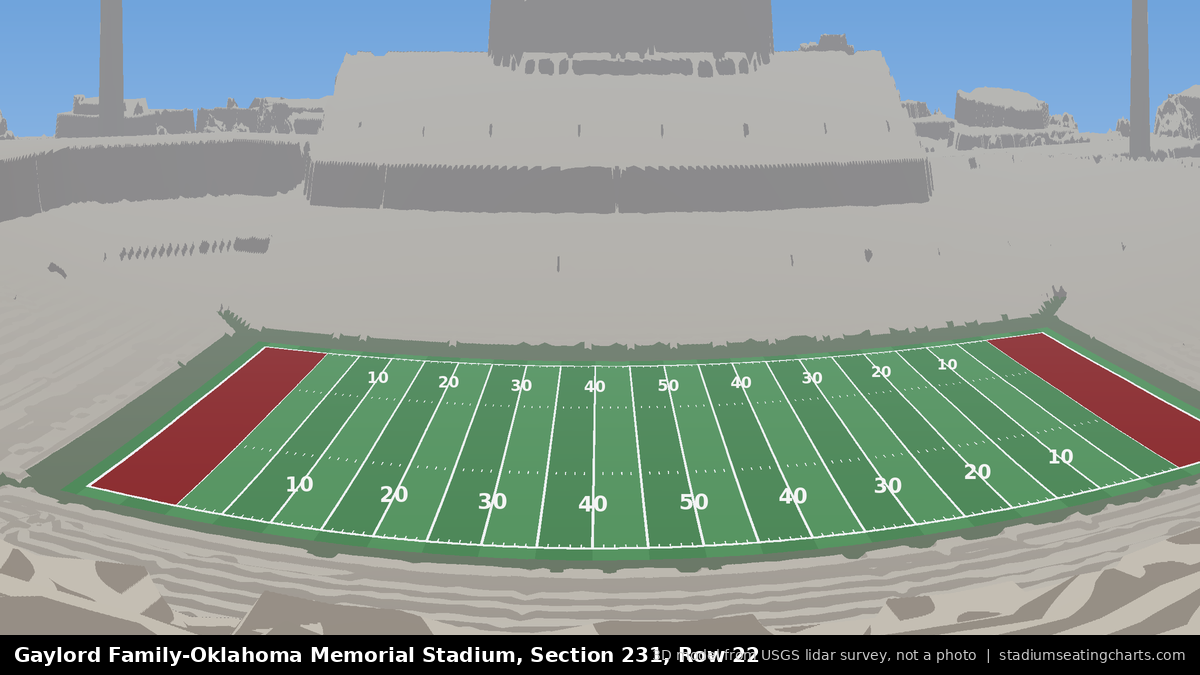 View from Oklahoma Memorial Stadium Section 231, Row 22, looking toward the field