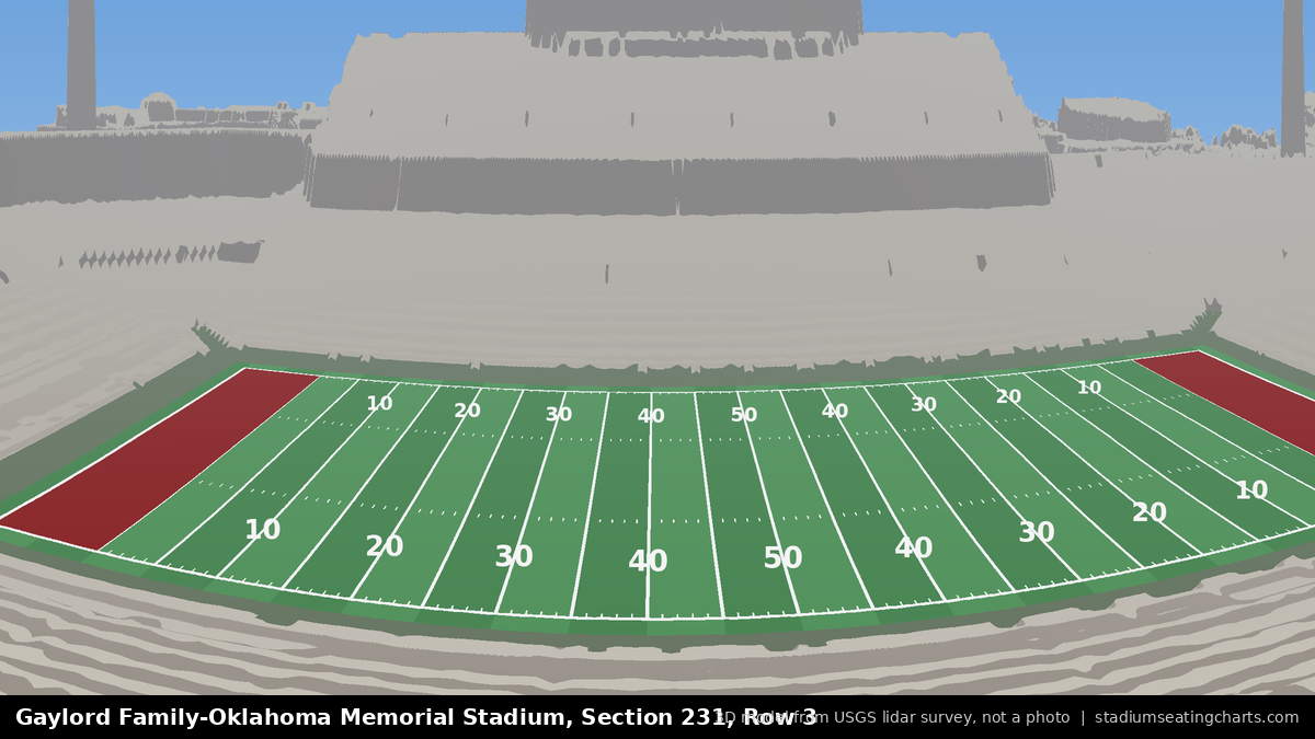 View from Oklahoma Memorial Stadium Section 231, Row 3, looking toward the field