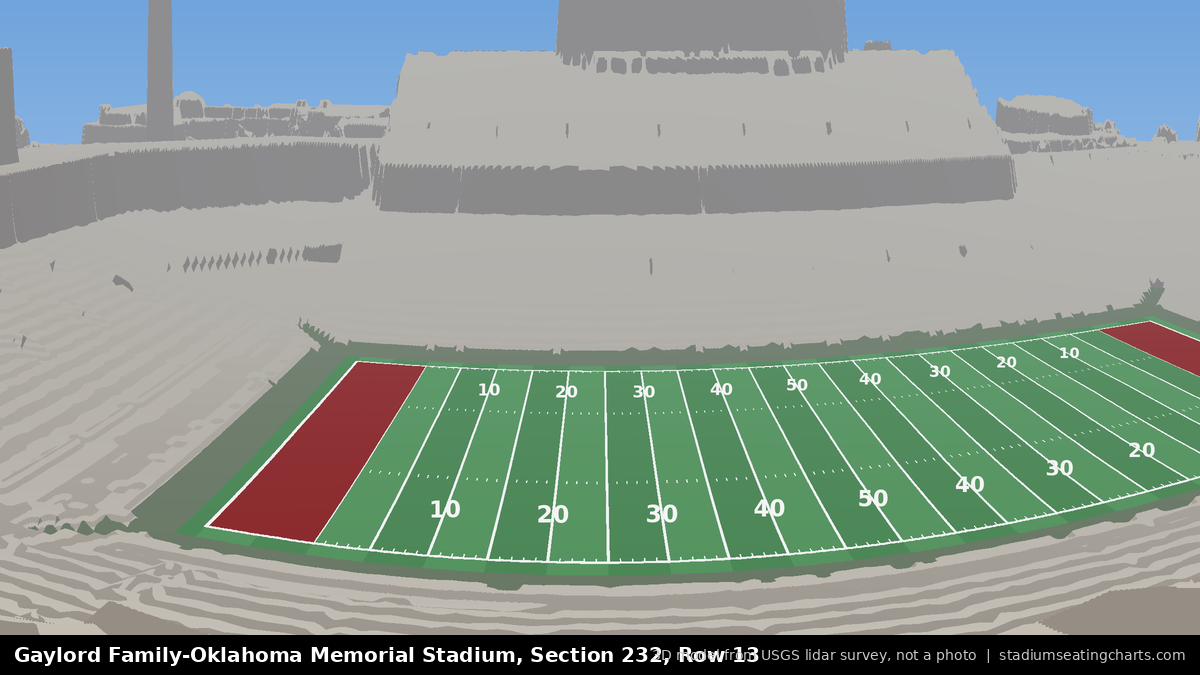 View from Oklahoma Memorial Stadium Section 232, Row 13, looking toward the field