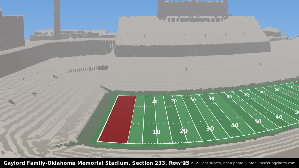 View from Oklahoma Memorial Stadium Section 233, Row 13, looking toward the field