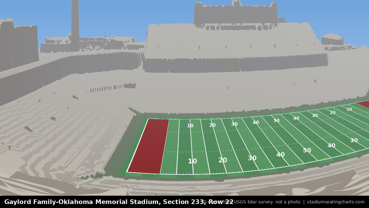 View from Oklahoma Memorial Stadium Section 233, Row 22, looking toward the field