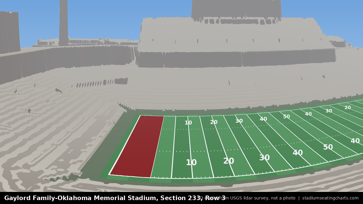 View from Oklahoma Memorial Stadium Section 233, Row 3, looking toward the field