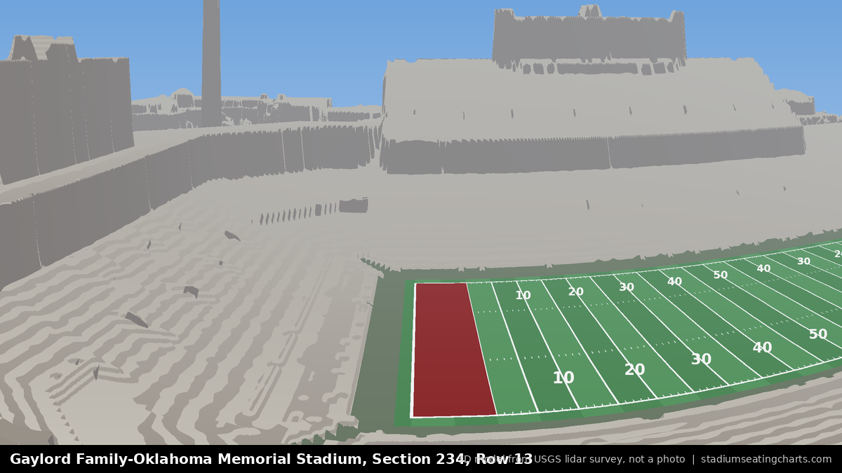 View from Oklahoma Memorial Stadium Section 234, Row 13, looking toward the field