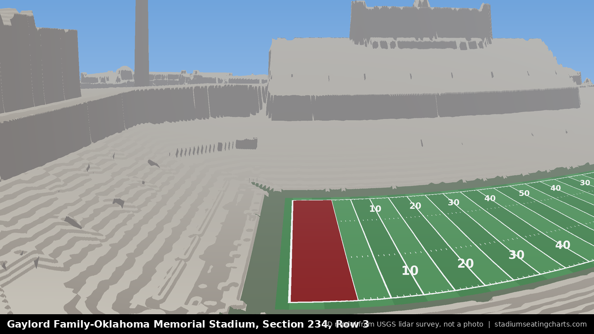 View from Oklahoma Memorial Stadium Section 234, Row 3, looking toward the field