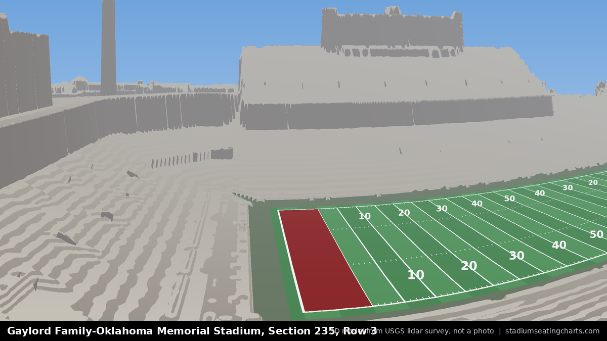 View from Oklahoma Memorial Stadium Section 235, Row 3, looking toward the field