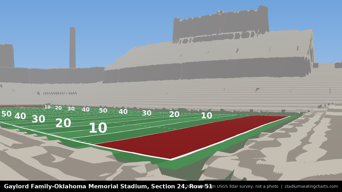 View from Oklahoma Memorial Stadium Section 24, Row 51, looking toward the field