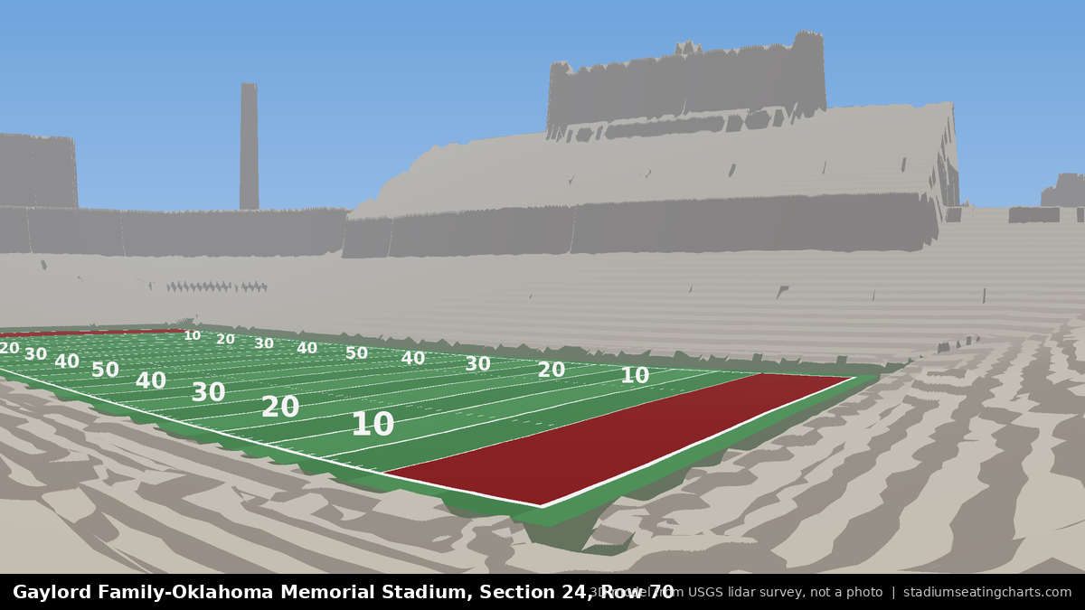 View from Oklahoma Memorial Stadium Section 24, Row 70, looking toward the field