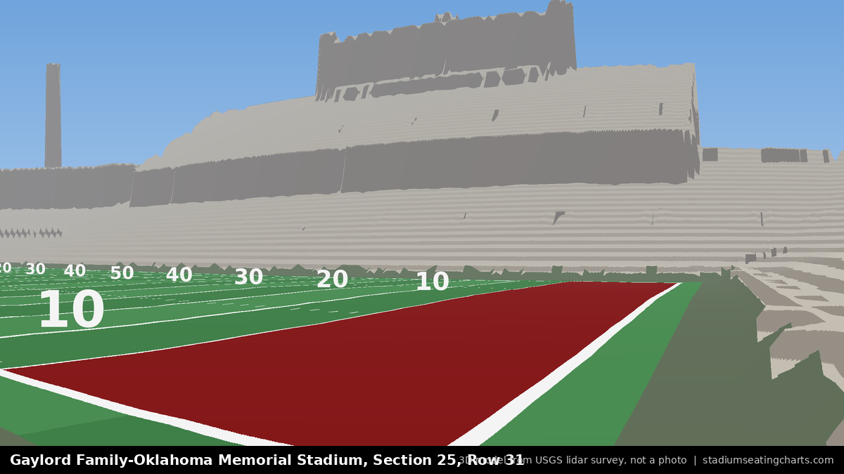 View from Oklahoma Memorial Stadium Section 25, Row 31, looking toward the field