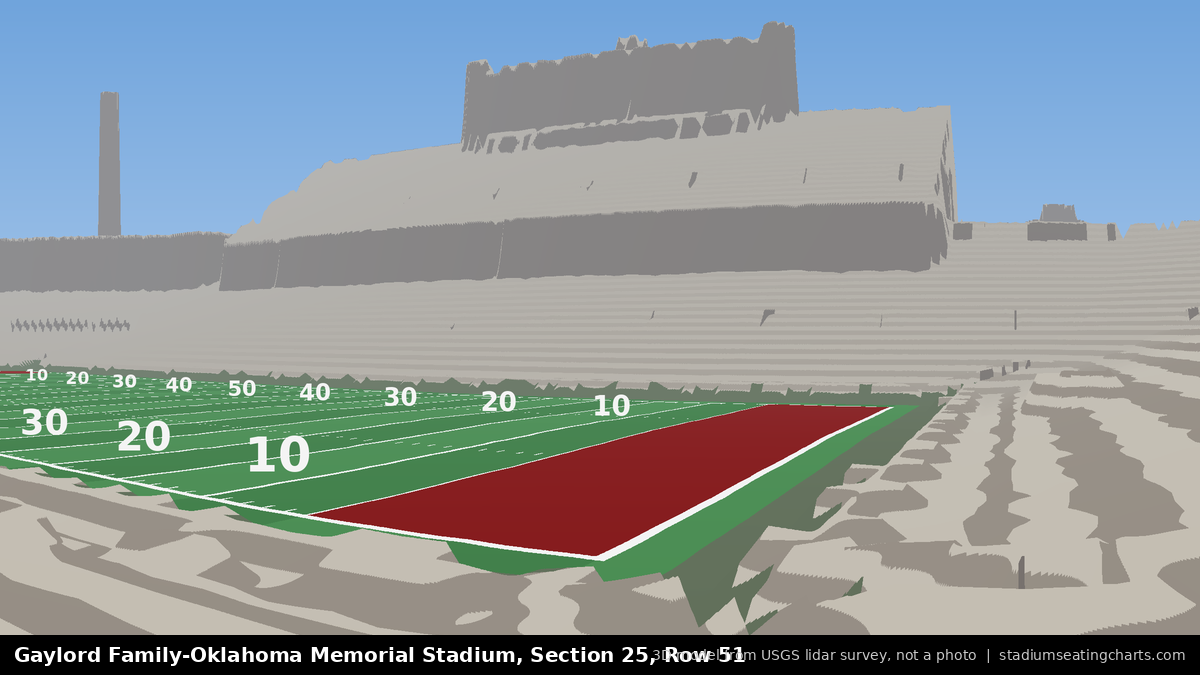 View from Oklahoma Memorial Stadium Section 25, Row 51, looking toward the field