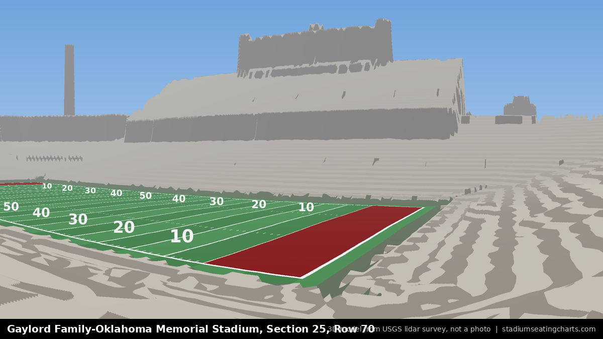 View from Oklahoma Memorial Stadium Section 25, Row 70, looking toward the field