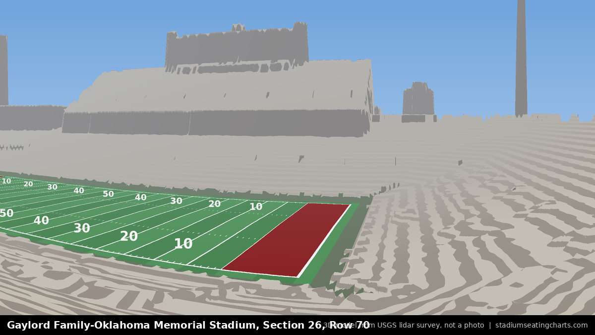 View from Oklahoma Memorial Stadium Section 26, Row 70, looking toward the field