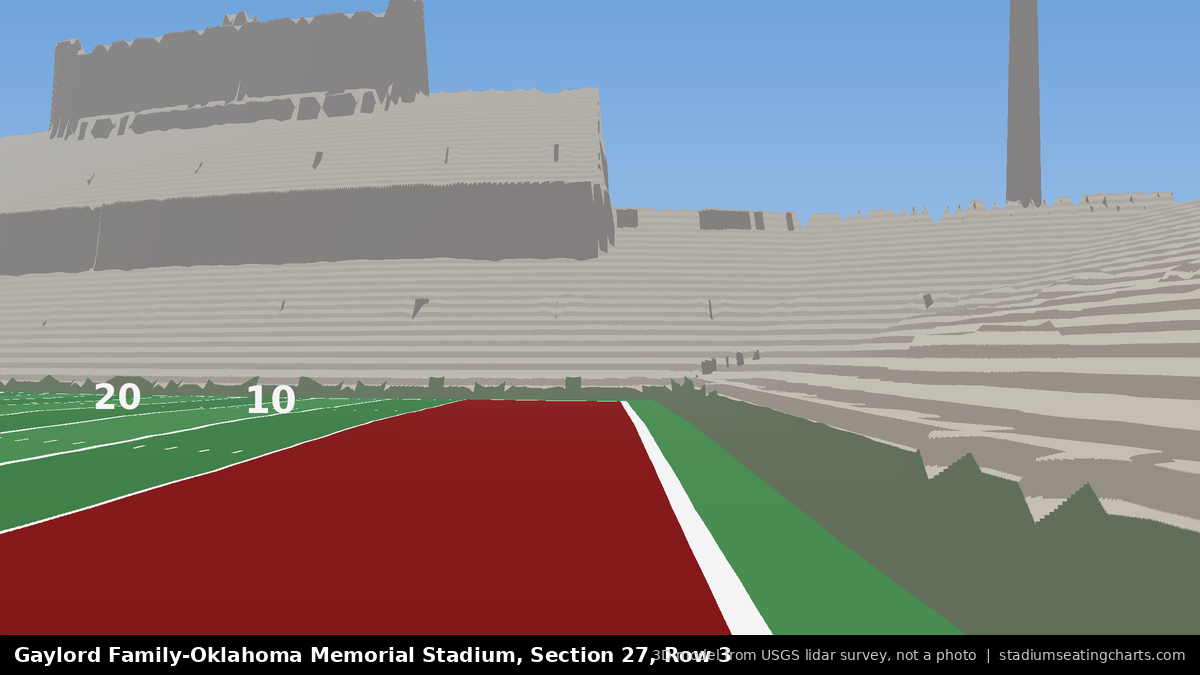 View from Oklahoma Memorial Stadium Section 27, Row 3, looking toward the field
