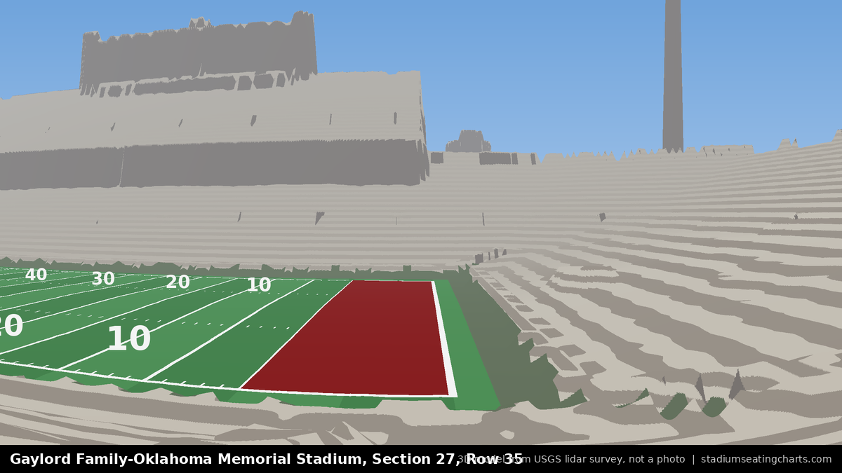 View from Oklahoma Memorial Stadium Section 27, Row 35, looking toward the field