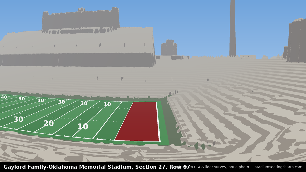 View from Oklahoma Memorial Stadium Section 27, Row 67, looking toward the field