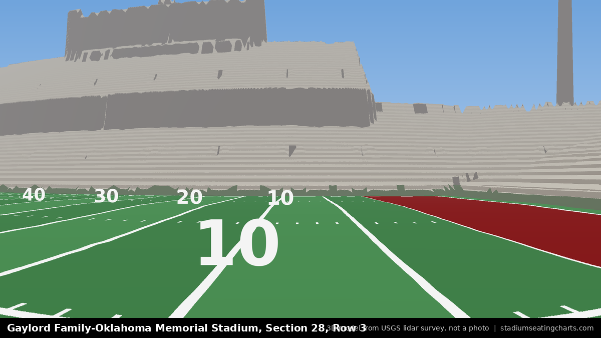 View from Oklahoma Memorial Stadium Section 28, Row 3, looking toward the field