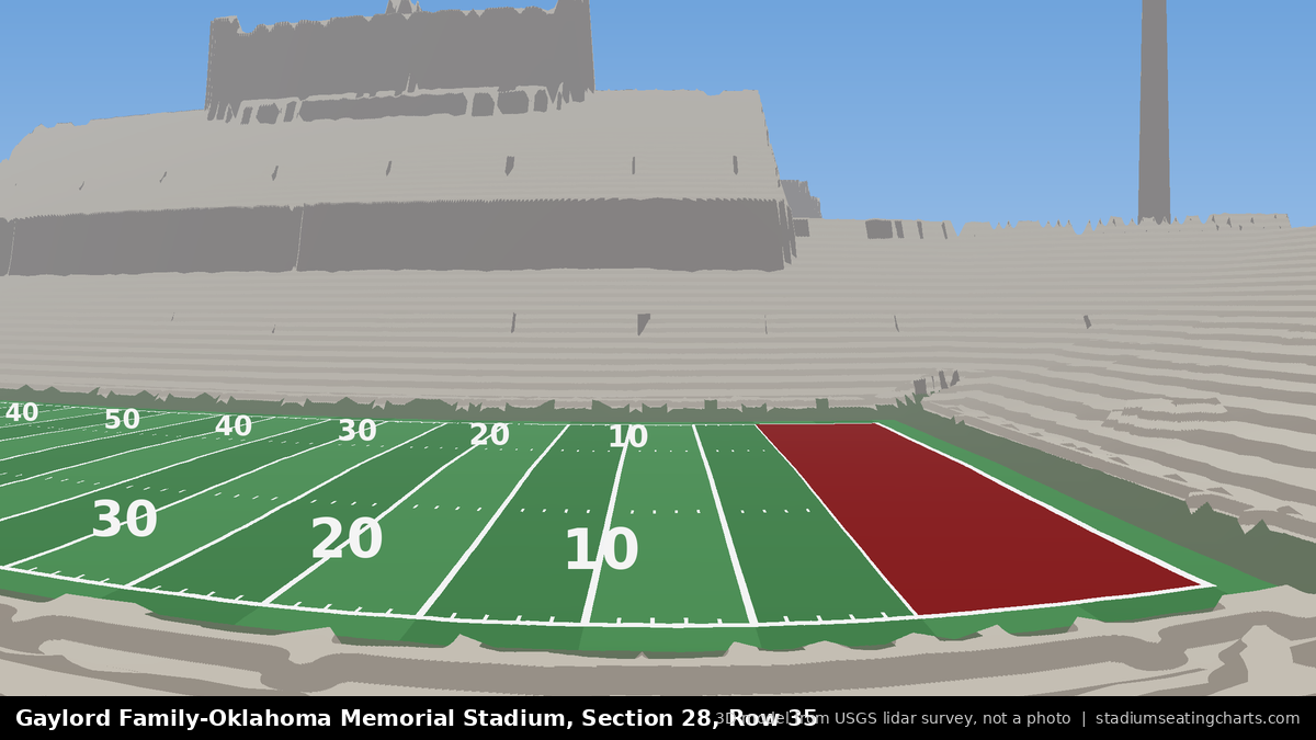 View from Oklahoma Memorial Stadium Section 28, Row 35, looking toward the field