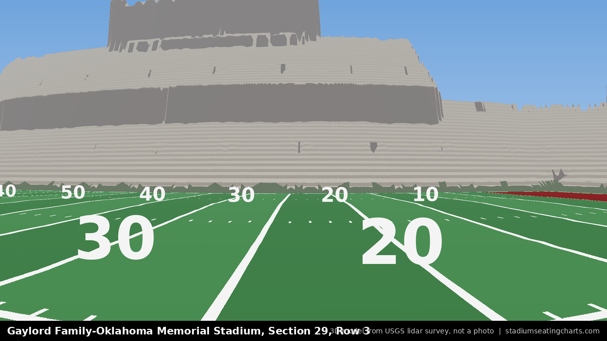 View from Oklahoma Memorial Stadium Section 29, Row 3, looking toward the field